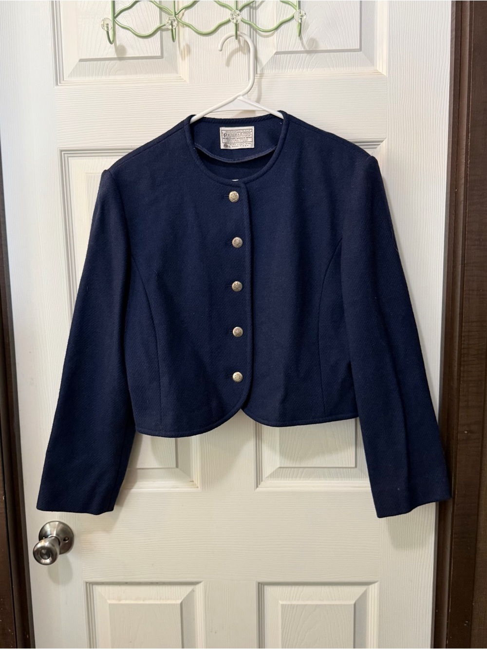 Vintage Pendleton Navy Blue Virgin Wool Cropped Blazer Jacket Womens Size 10 - Picture 2 of 6
